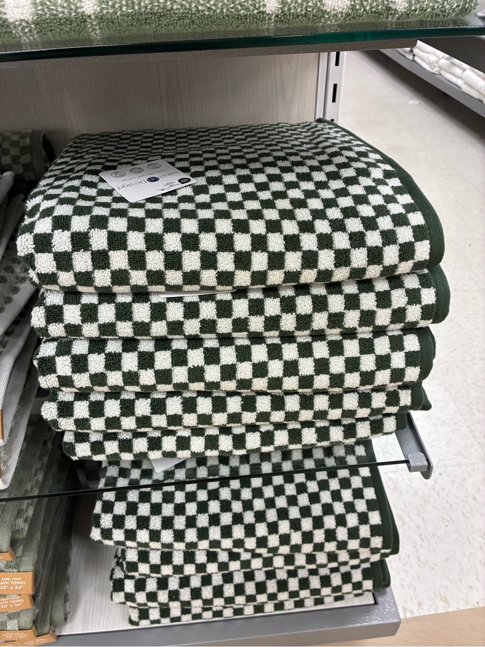 SET of 3!!! Checkerboard Green & White Bath Towels